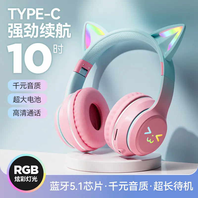 Cat Ear Bluetooth Headphones with LED for Gaming
