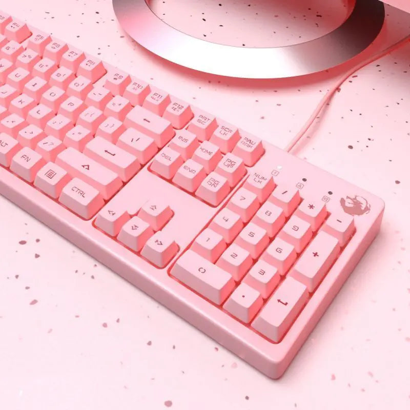 Cute Pink Mechanical Gaming Keyboard Set (includes up to a Keyboard, Mouse, Headphones, Large Mouse Pad)