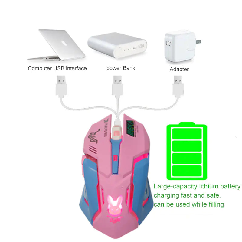 Pink Rechargeable Wireless Gaming Mouse