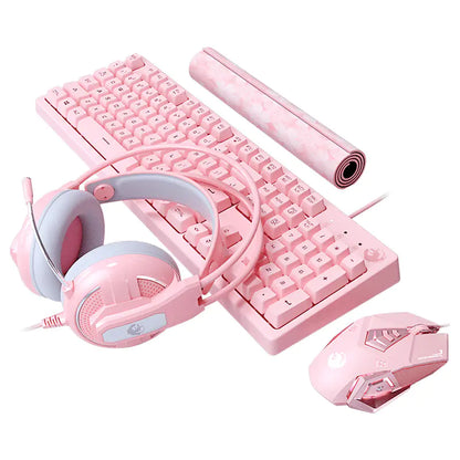 Cute Pink Mechanical Gaming Keyboard Set (includes up to a Keyboard, Mouse, Headphones, Large Mouse Pad)