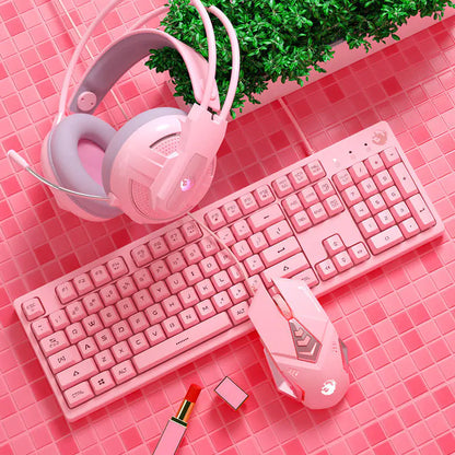 Cute Pink Mechanical Gaming Keyboard Set (includes up to a Keyboard, Mouse, Headphones, Large Mouse Pad)