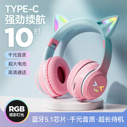 Cat Ear Bluetooth Headphones with LED for Gaming