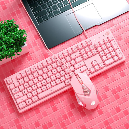 Cute Pink Mechanical Gaming Keyboard Set (includes up to a Keyboard, Mouse, Headphones, Large Mouse Pad)