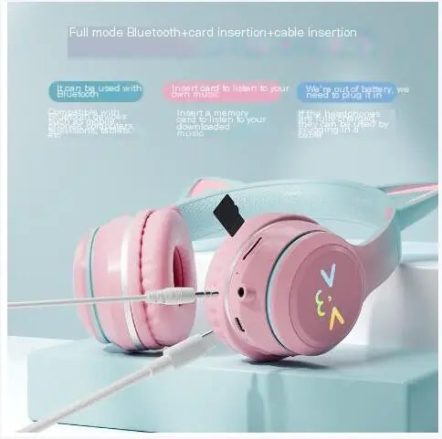 Cat Ear Bluetooth Headphones with LED for Gaming