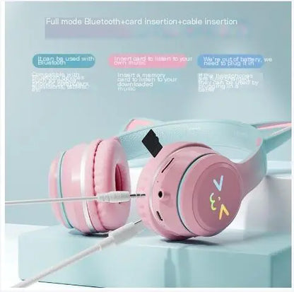 Cat Ear Bluetooth Headphones with LED for Gaming