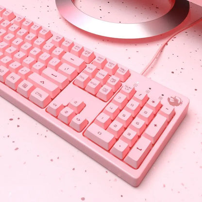 Cute Pink Mechanical Gaming Keyboard Set (includes up to a Keyboard, Mouse, Headphones, Large Mouse Pad)