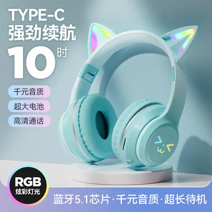 Cat Ear Bluetooth Headphones with LED for Gaming