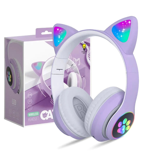 Bluetooth Noise Cancelling Headphones, Foldable Cat Head headphones with LED Light Up Ear Cat Ear