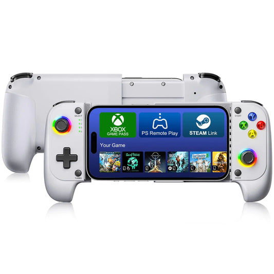 Wireless Phone Controller for iPhone/AndroidMobile Gaming Controller Support Xbox Game Pass Steam LinkCloud Gamepad for iOS with RGB Light