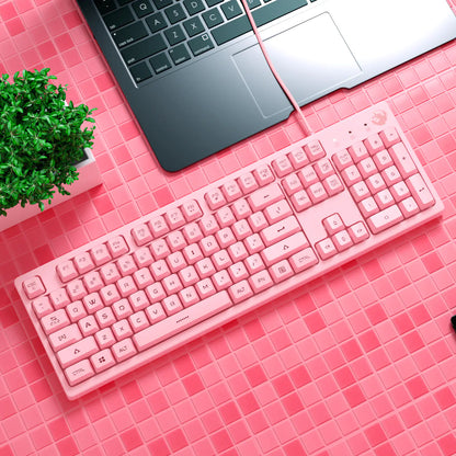 Cute Pink Mechanical Gaming Keyboard Set (includes up to a Keyboard, Mouse, Headphones, Large Mouse Pad)