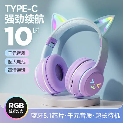 Cat Ear Bluetooth Headphones with LED for Gaming